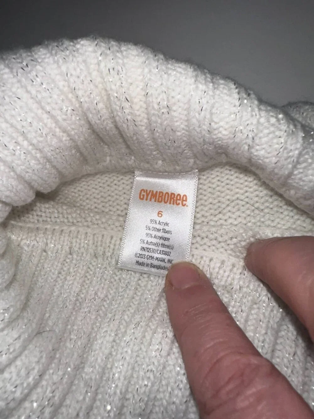 Gymboree Sweater Dress Girls Size 6 white foldover collar w/ buttons cable knit